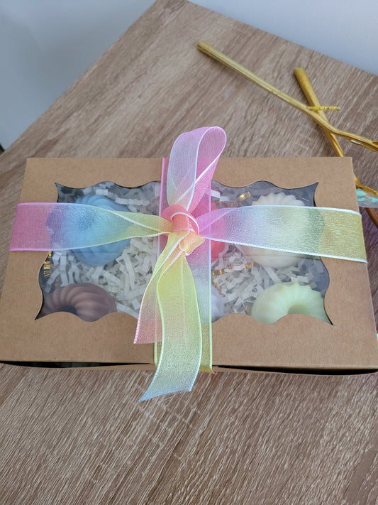 Box 6 fondants parfumés variés, parfum végan de Grasse, cire d’olive européenne, idéal cadeau.