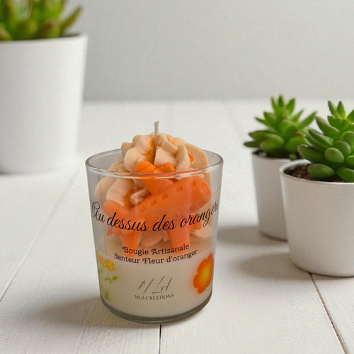 Bougie artisanale Au-dessus des Orangers senteur Fleur d'Oranger en cire végétale, disponible en destockage.