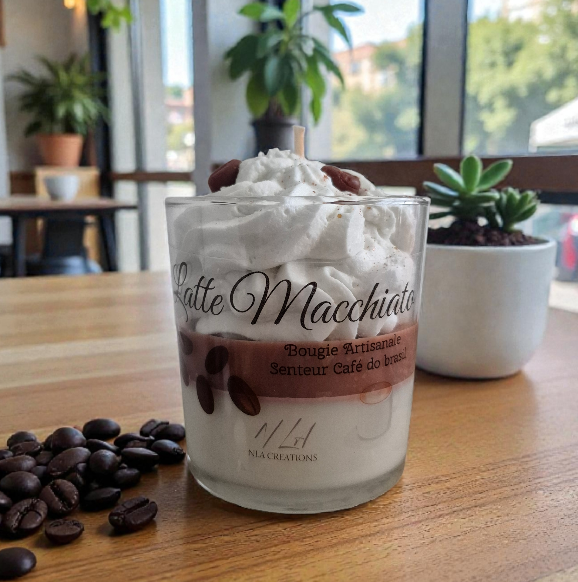 Bougie artisanale Latte Macchiato senteur Café en cire végétale, disponible en destockage
