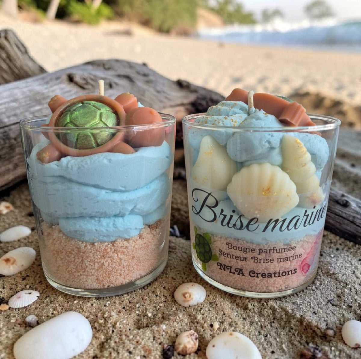 Bougie parfumée Brise Marine, création artisanale en cire de soja avec parfum de Grasse par NLA Créations.