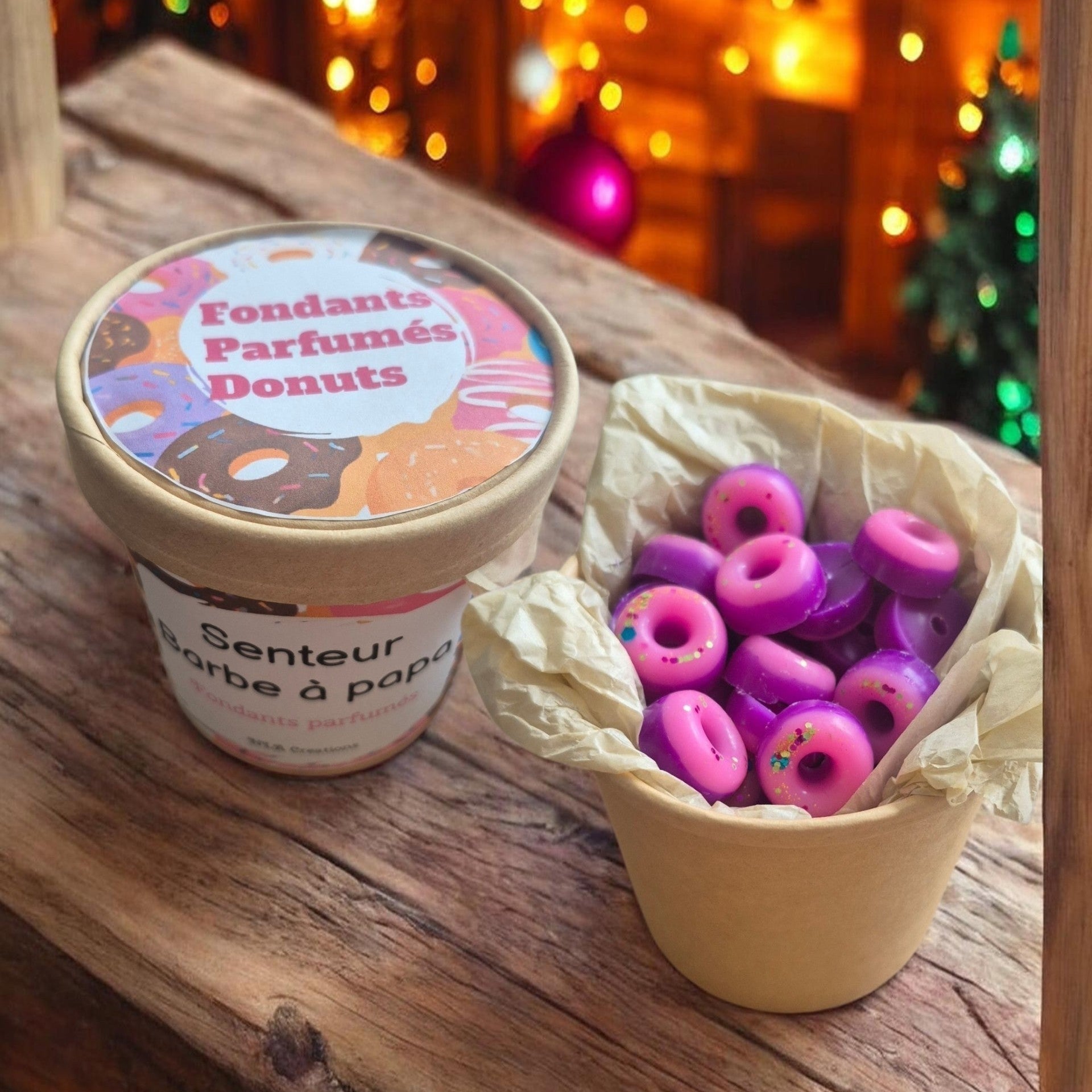 Box de fondants donuts 100g en cire parfumée, disponibles dans plusieurs senteurs