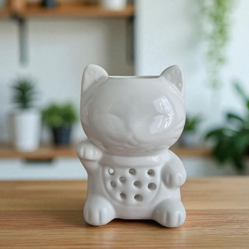 Brûle-parfum en forme de Chat en céramique, accessoire décoratif idéal pour diffuser vos senteurs préférées.