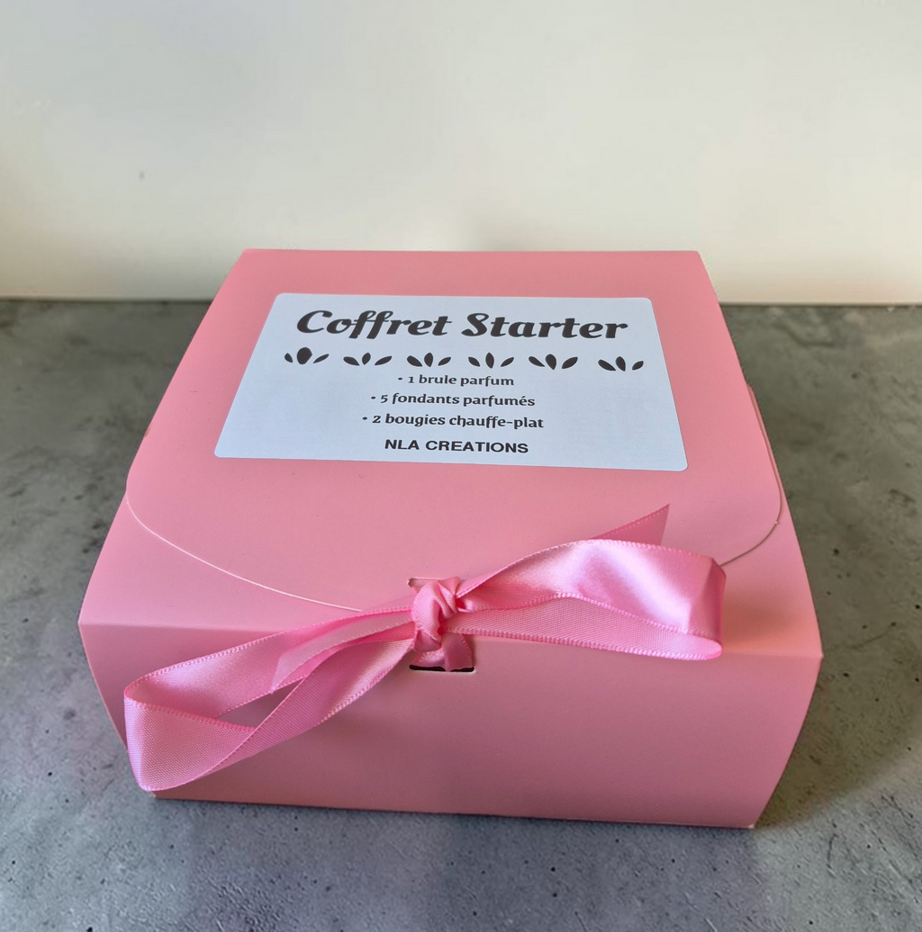 Coffret découverte pour débuter avec les fondants parfumés, comprenant un brûle-parfum, des bougies chauffe-plat et des senteurs au choix.