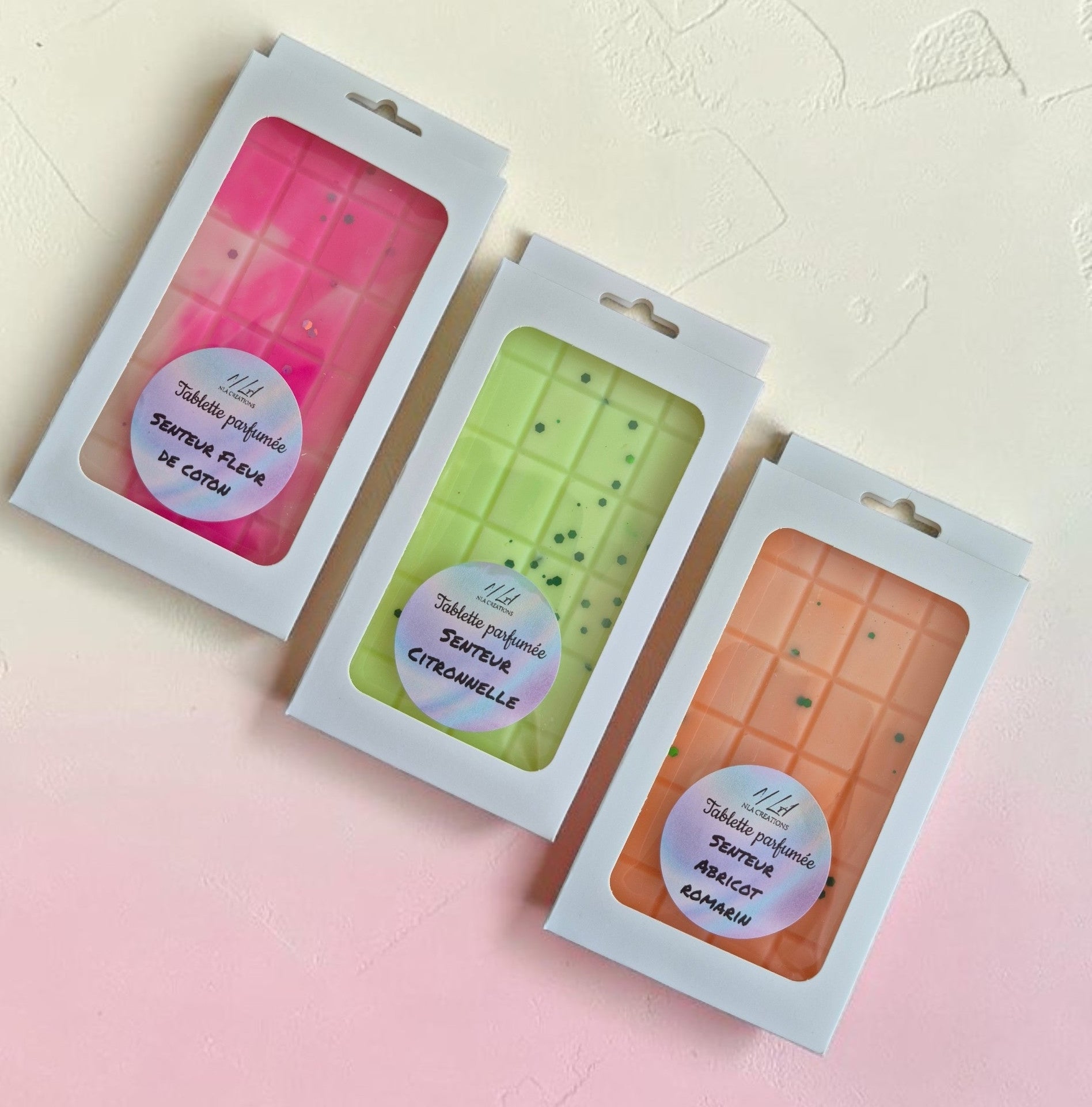 Fondant Tablette XXL 80 g parfum au choix en cire parfumée artisanale pour une diffusion intense et durable.