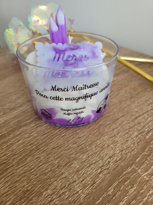 Bougie artisanale cadeau merci maitresse senteur Muffin myrtille 
