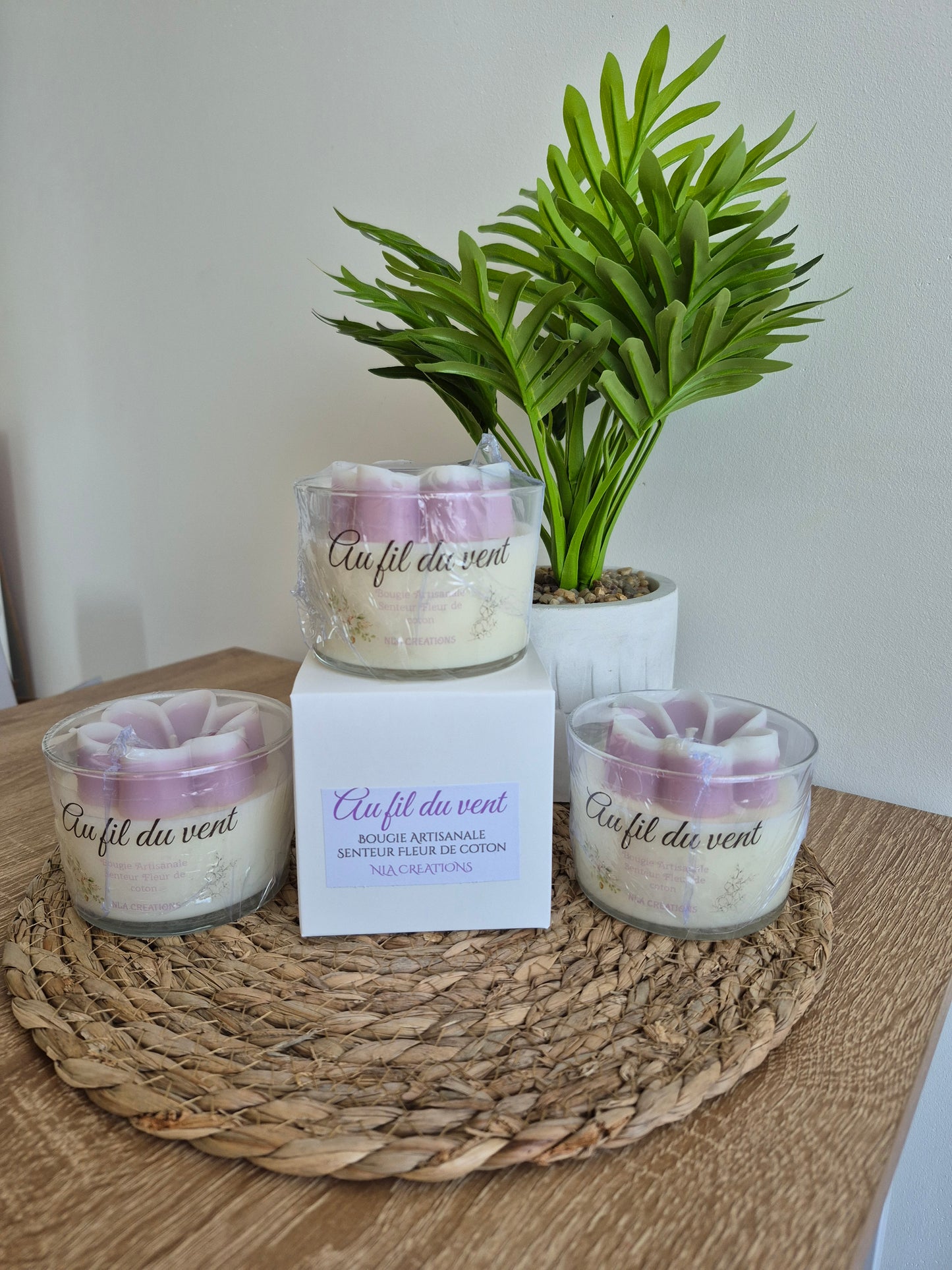Bougie "Au fil du vent" Senteur Fleur de coton - NLA Creations 