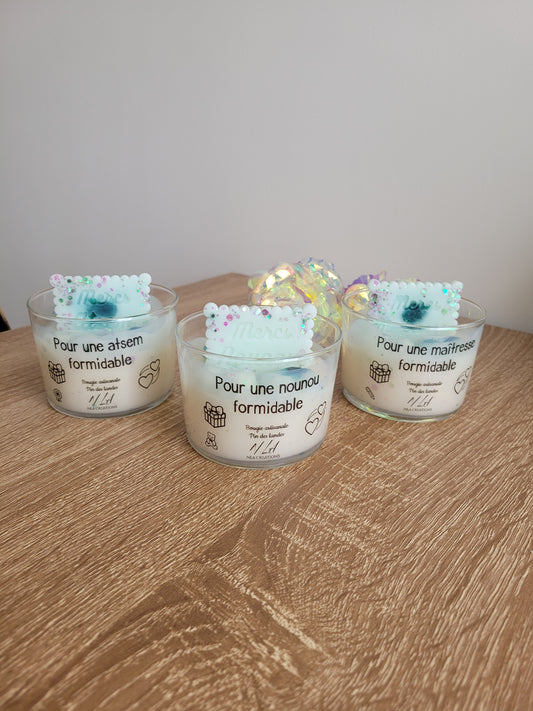 Bougie artisanale cadeau maitresse atsem nounou 