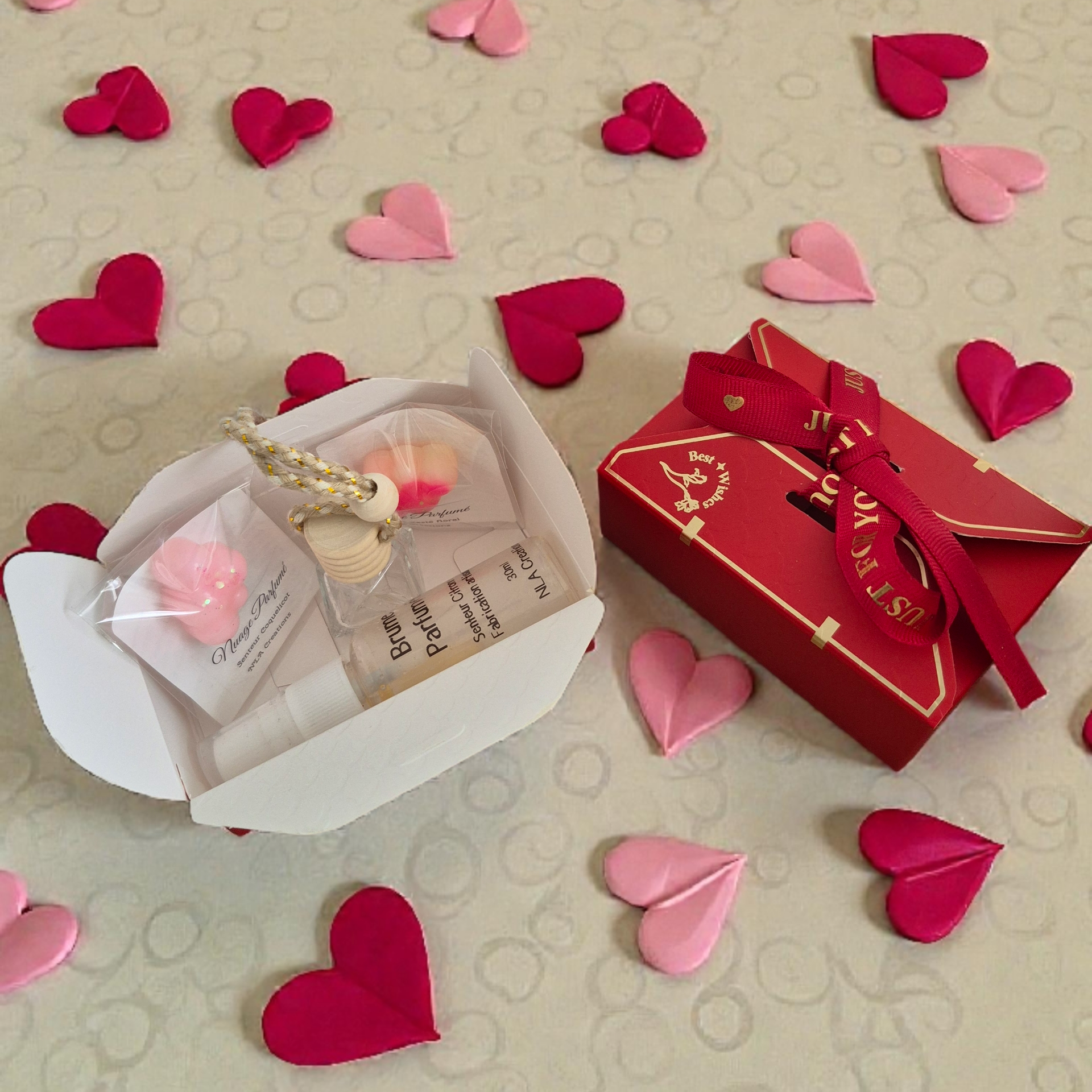Coffret Saint valentin – Brume, fondants et Diffuseur voiture - NLA Creations 