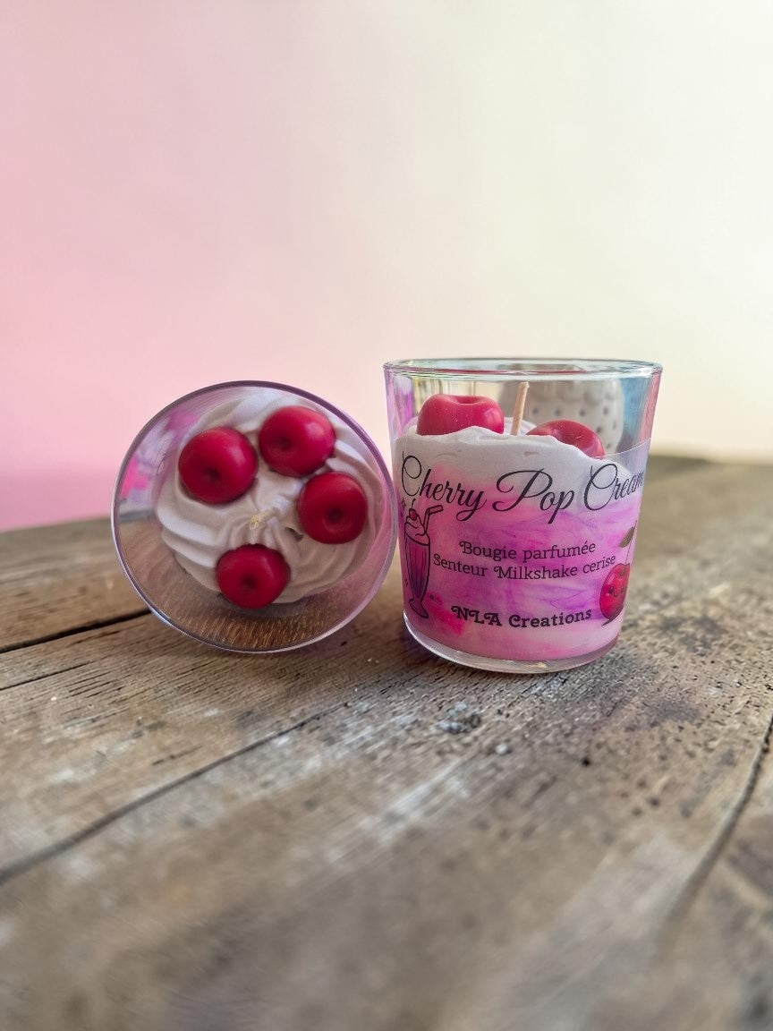 Bougie parfumée Cherry pop cream - Senteur Milkshake Cerise - NLA Creations 