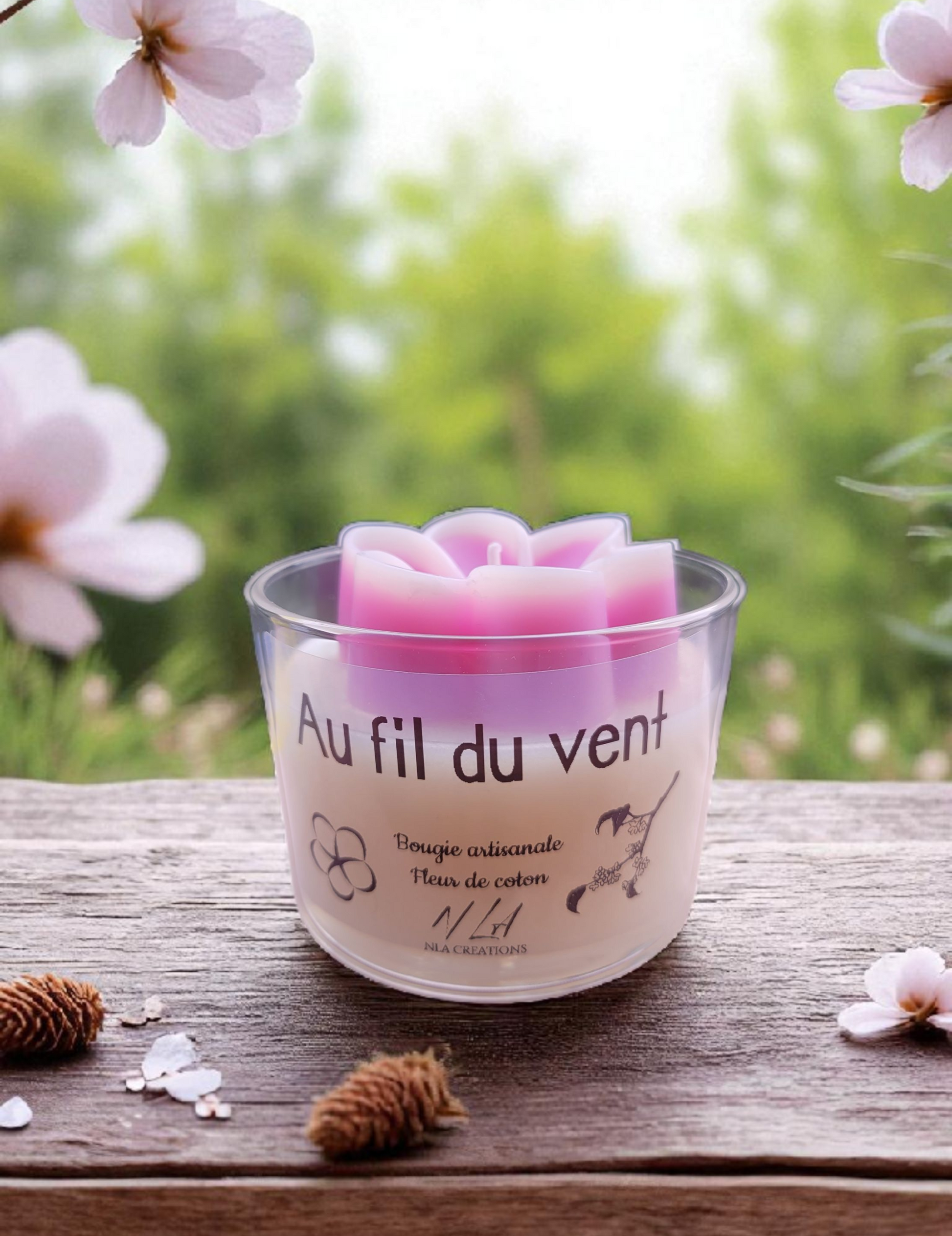 Bougie "Au fil du vent" Senteur Fleur de coton - NLA Creations 