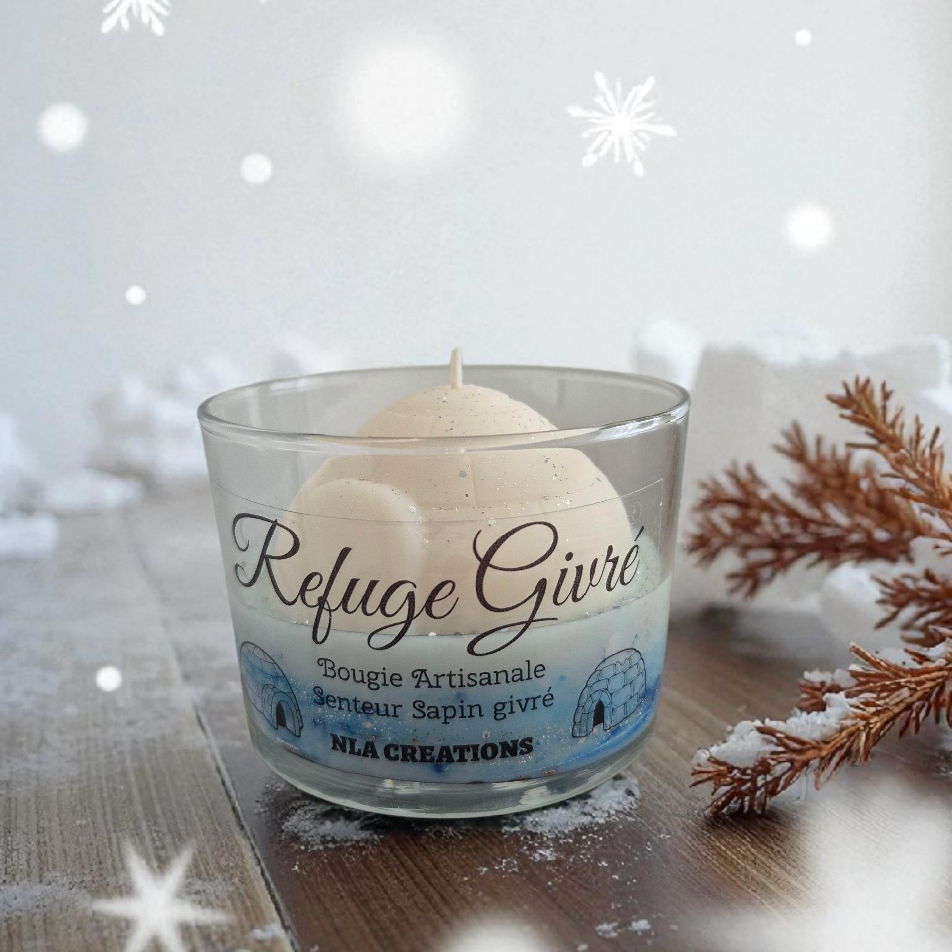 Bougie artisanale - Refuge Givré - Senteur Sapin givré - NLA Creations 